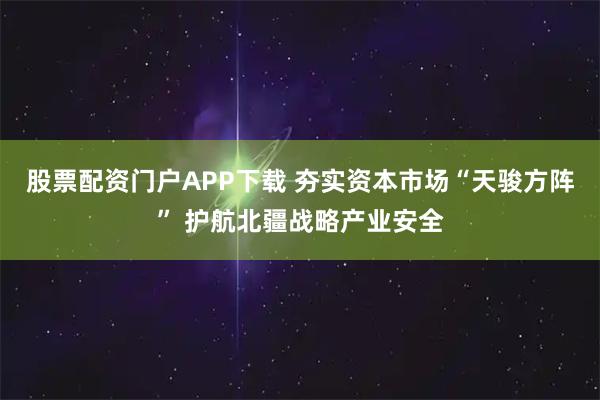 股票配资门户APP下载 夯实资本市场“天骏方阵” 护航北疆战略产业安全