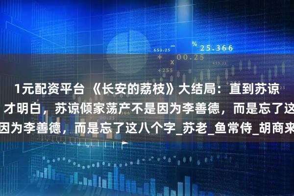 1元配资平台 《长安的荔枝》大结局：直到苏谅至死不肯原谅李善德，才明白，苏谅倾家荡产不是因为李善德，而是忘了这八个字_苏老_鱼常侍_胡商来