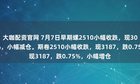 大咖配资官网 7月7日早期螺2510小幅收跌，现3063，跌0.62%，小幅减仓。期卷2510小幅收跌，现3187，跌0.75%，小幅增仓